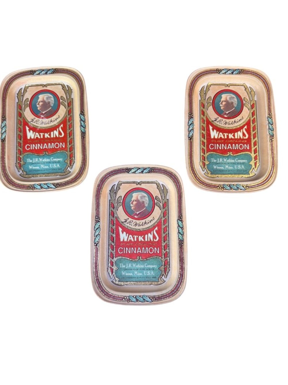 Vintage J.R. Watkins Cinnamon Metal Trays Set of 3 - 125th Anniversary